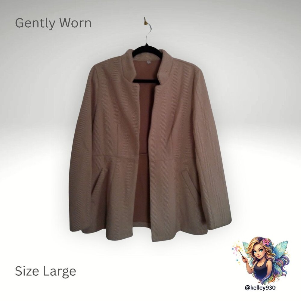 🤎 Neutral Herringbone Peplum Jacket – Size Large – Gently Worn